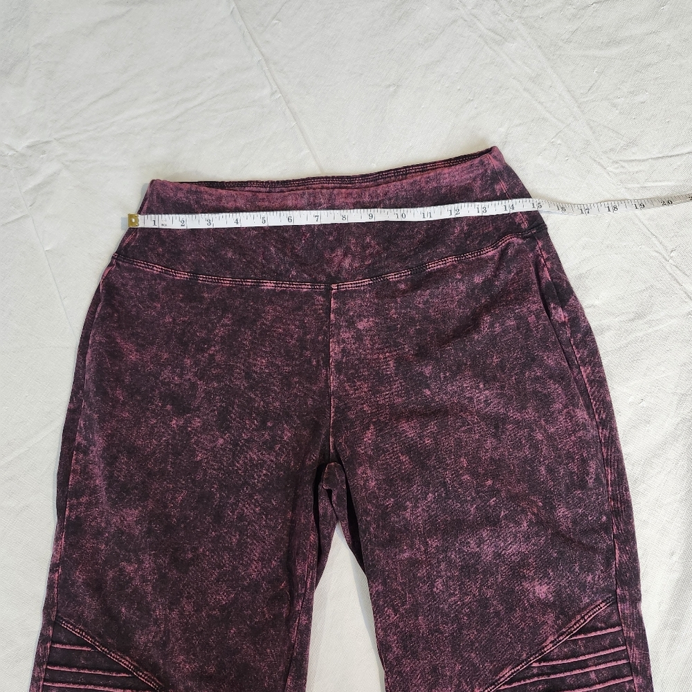 Zenana Material washed wide waistband moto leggings Plum - Picture 10 of 12